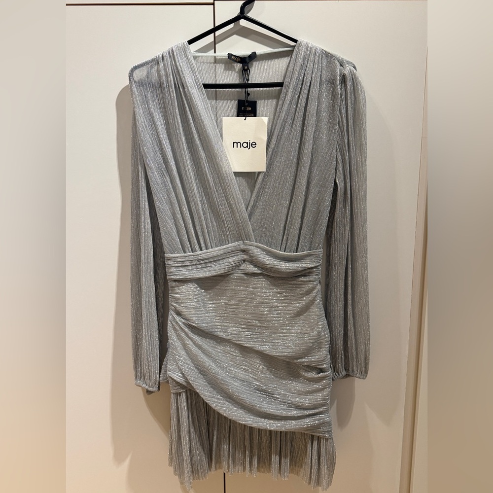 Maje Metallic Long Sleeve Dress